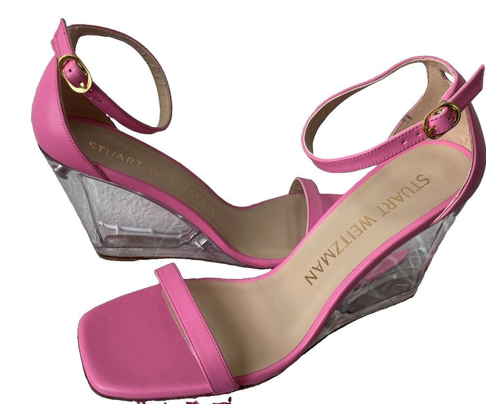 NEW Stuart Weitzman Nudistlucite Leather clear Wedge Sandals India Pink Size 10 - Picture 5 of 7